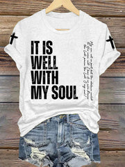 Women's It is Well With My Soul Cross Print T-Shirt