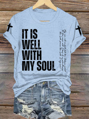 Women's It is Well With My Soul Cross Print T-Shirt