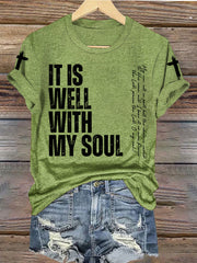 Women's It is Well With My Soul Cross Print T-Shirt