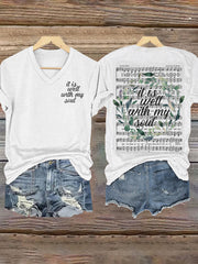 Women's It is Well With My Soul Floral V-Neck T-Shirt