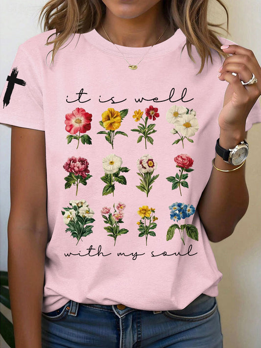 Women's It is Well With My Soul Floral Print T-Shirt