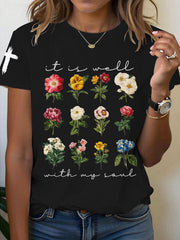 Women's It is Well With My Soul Floral Print T-Shirt