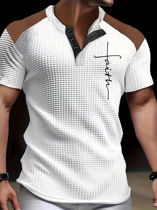 Men's Faith Cross Printed Casual Button T-Shirt