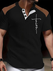 Men's Faith Cross Printed Casual Button T-Shirt
