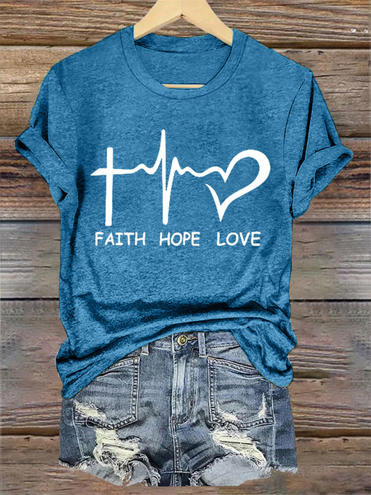 Women's Faith Hope Love Print Casual Tee