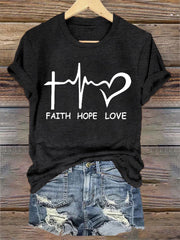 Women's Faith Hope Love Print Casual Tee