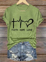 Women's Faith Hope Love Print Casual Tee