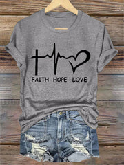 Women's Faith Hope Love Print Casual Tee