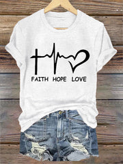 Women's Faith Hope Love Print Casual Tee