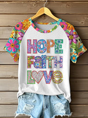 Women's Faith Hope Love Floral Print Casual Tee