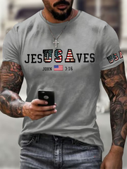 Men's USA Jesus Saves Printed Casual T-Shirt
