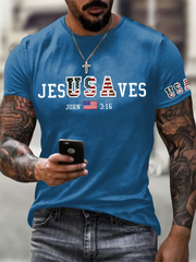 Men's USA Jesus Saves Printed Casual T-Shirt
