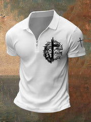 Man Faith Cross Man Of Faith Print Short Sleeve Zip Up Top