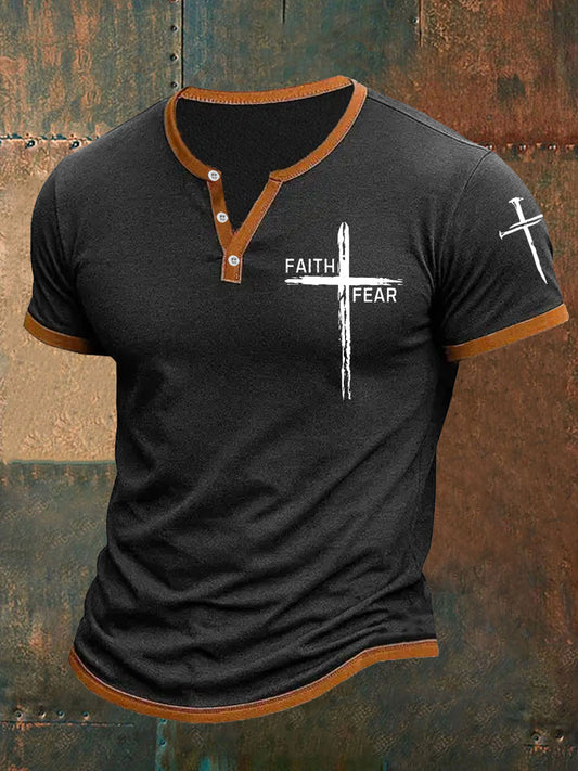 Men's Faith Over Fear Cross Faith Casual Buttons Tee