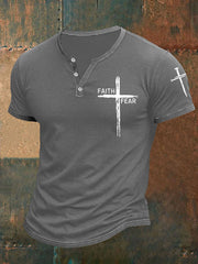 Men's Faith Over Fear Cross Faith Casual Buttons Tee