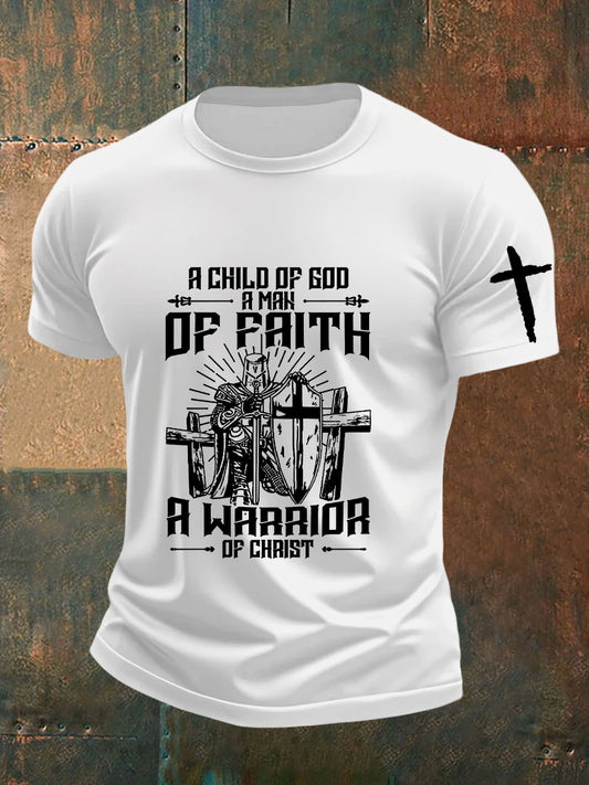 Men's Child of God a Man of Faith a Warrior of Christ Cotton Short SleeveT-shirt