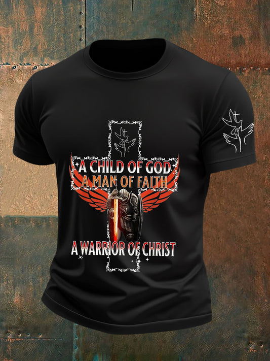 Men's Child of God a Man of Faith a Warrior of Christ Cotton Short SleeveT-shirt