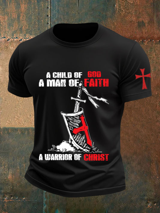 Men's Child of God a Man of Faith a Warrior of Christ Cotton Short SleeveT-shirt