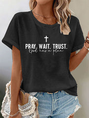 Women's Pray Wait Trust Waffle Print T-Shirt