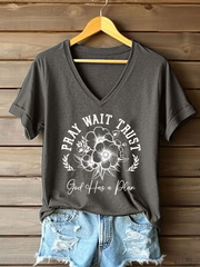 Women's Pray Wait Trust Printed Casual T-Shirt