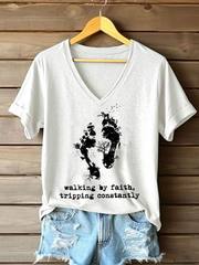 Women's Walking By Faith Tripping Constantly Printed Casual T-Shirt
