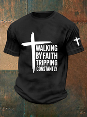 Men's Walking By Faith Tripping Constantly Waffle Print Casual T-Shirt