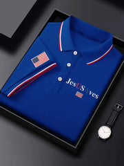 Men's Jesus Saves USA Printed Casual Button-Down Top