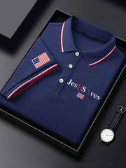 Men's Jesus Saves USA Printed Casual Button-Down Top