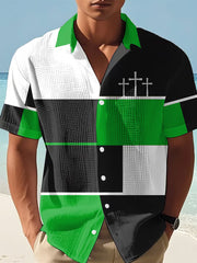 Men's Cross Faith Colorblock Print Casual Shirt