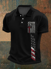 Men's Cross Faith American Flag Print Casual Polo