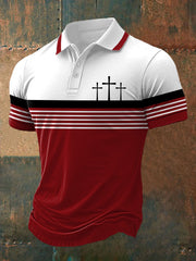 Men's Faith Cross Stripes Print Casual Polo