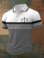 Men's Faith Cross Stripes Print Casual Polo