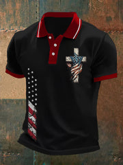 Men's American Flag Cross Faith Casual Polo