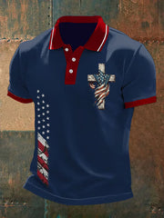 Men's American Flag Cross Faith Casual Polo