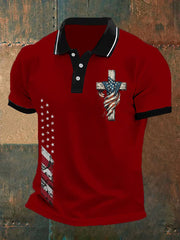 Men's American Flag Cross Faith Casual Polo