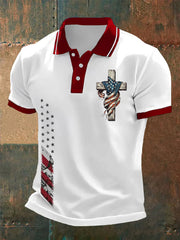 Men's American Flag Cross Faith Casual Polo