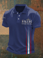Men's Faith Over Fear Cross Print Casual Polo