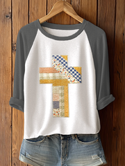 Women's Patchwork Art Cross Print Casual T-shirt