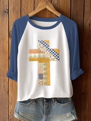 Women's Patchwork Art Cross Print Casual T-shirt