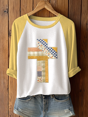 Women's Patchwork Art Cross Print Casual T-shirt