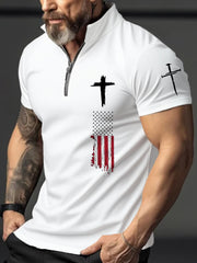 Men's Cross Faith American Flag Print Casual Zipper Top