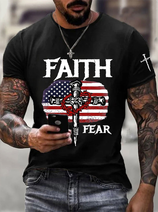 Men's Faith Over Fear Printed Casual T-Shirt