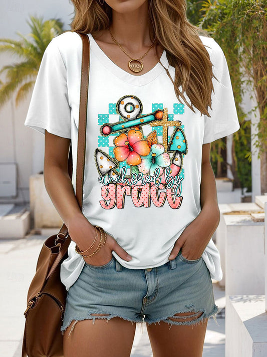 Women's Anchored By Grace Printed Casual T-Shirt