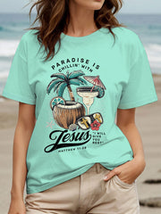 Women's Chillin' With Jesus Printed Casual T-Shirt