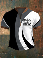 Men's Faith “Iron Sharpens Iron Brothers In Christ” Printed Zip-Up Short Sleeve Top