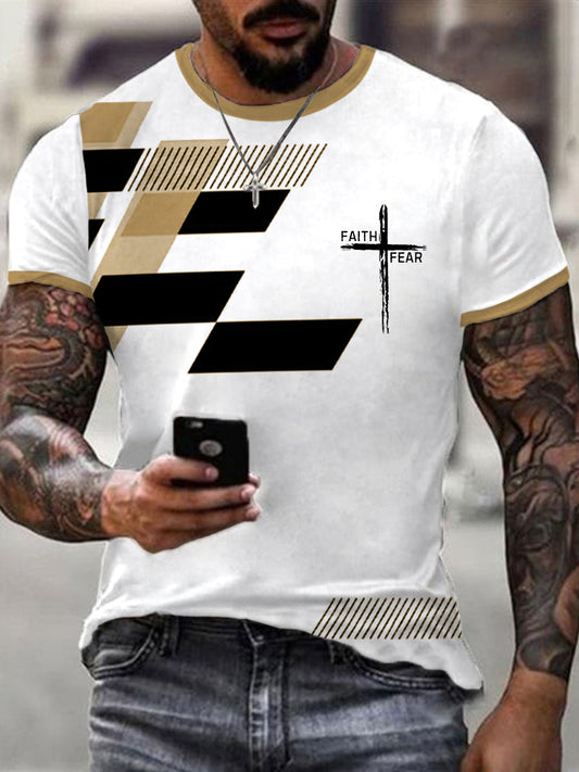 Men's Faith Over Fear Geometric Print Casual Tee