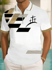 Men's Faith Cross Printed Casual Zip-Up Top