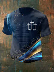 Men's Faith Cross Waffle Print Casual T-Shirt