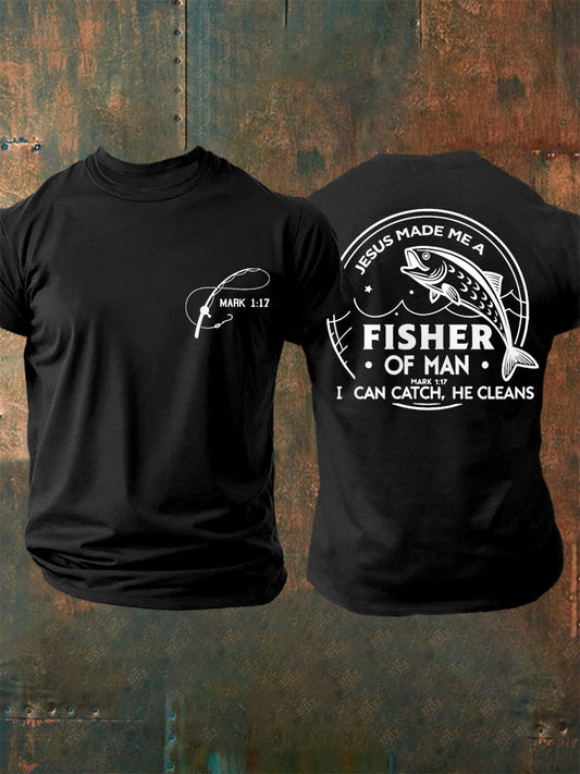 Men's Jesus Made Me A Fisherman Mark 1:17 Casual Tee