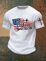 Men's God Bless America Cross Waffle Short SleeveT-shirt